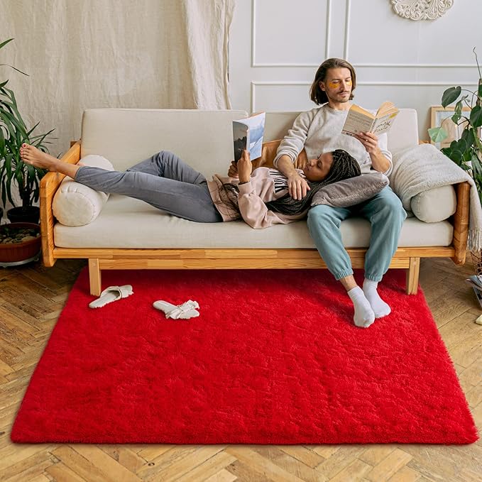 Chicrug Soft Area Rugs for Bedroom Living Room Plush Fluffy Rug 9x12 Feet, Shag Furry Area Rug Carpet Non Shedding for Nursery Children Kids Girls Room Home Decorative, Red