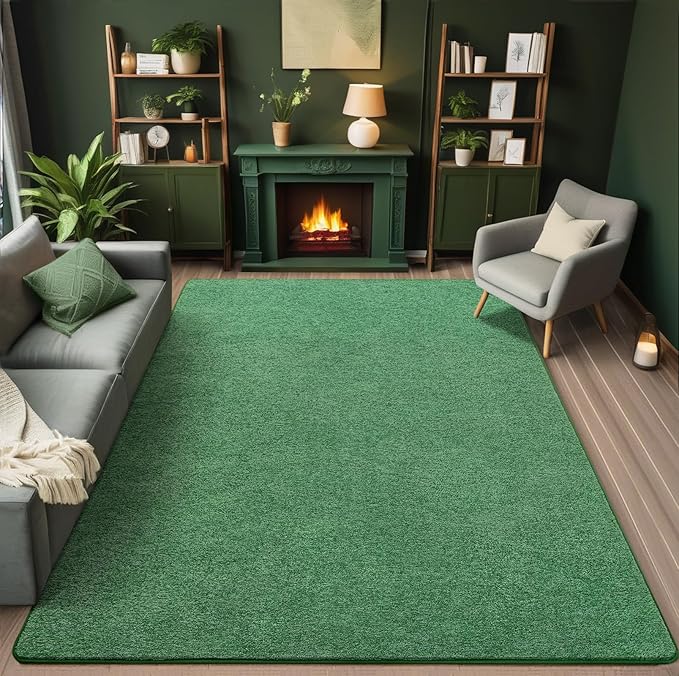 AROGAN Washable 4×6 Bedroom Rug, Modern Area Rugs with Soft Memory Foam for Living Room, Minimalist Non-Slip Indoor Floor Carpet for Dining Room Office Kids Playroom Decor, Green