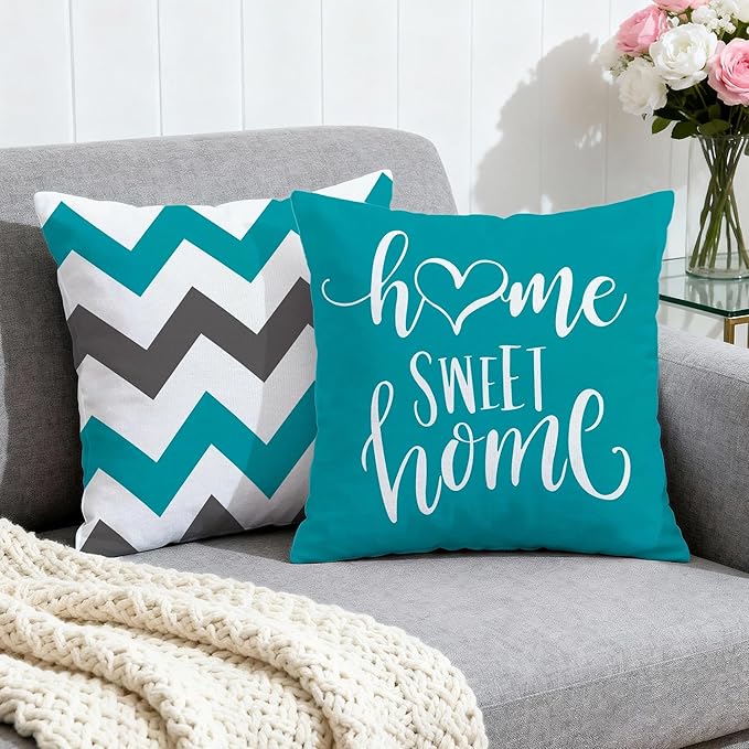 Hexagram Geometric Teal Pillow Covers 20x20 Set of 4, Decorative Outdoor Boho Modern Throw Pillow Covers, Home Sweet Home Farmhouse Cushion Case for Couch Sofa Bedroom Indoor Decor(No Insert)