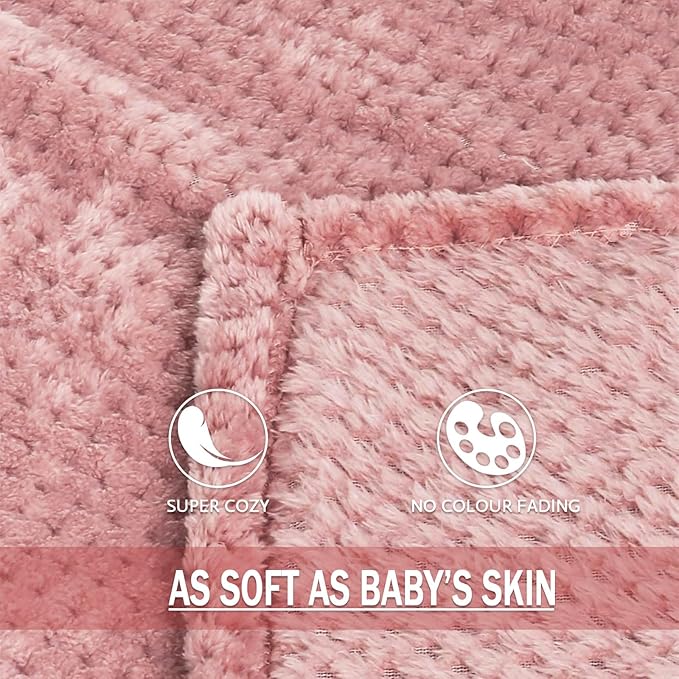 Exclusivo Mezcla Fleece Bed Blanket Queen Size, Super Soft and Warm Blankets for Couch, Sofa and Bed Waffle Textured, Cozy, Fuzzy and Lightweight (Dusty Pink, 90x90 Inches)