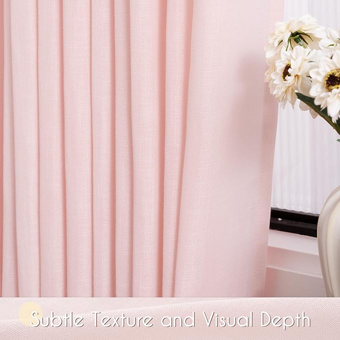 Extra Long Light Pink Linen Curtains 120 Inch Length 2 Panels for Girls Bedroom Living Room Light Filtering Semi Sheer Window Drapes Back Tab Rod Pocket Modern Farmhouse Decor
