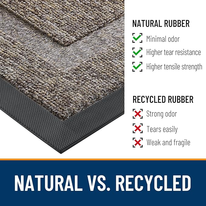 OLANLY Front Door Mat Indoor Outdoor Entrance, Waterproof All-Season, All-Weather Doormat, Sturdy Natural Rubber, Low Profile, Easy Clean Patio Porch Entryway Mat, 71x23, Khaki and White