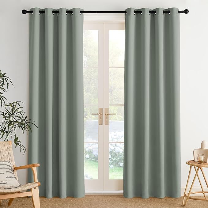 NICETOWN Room Darkening Draperies Curtains Panels, 2 Panels Sage Green W52 x L84