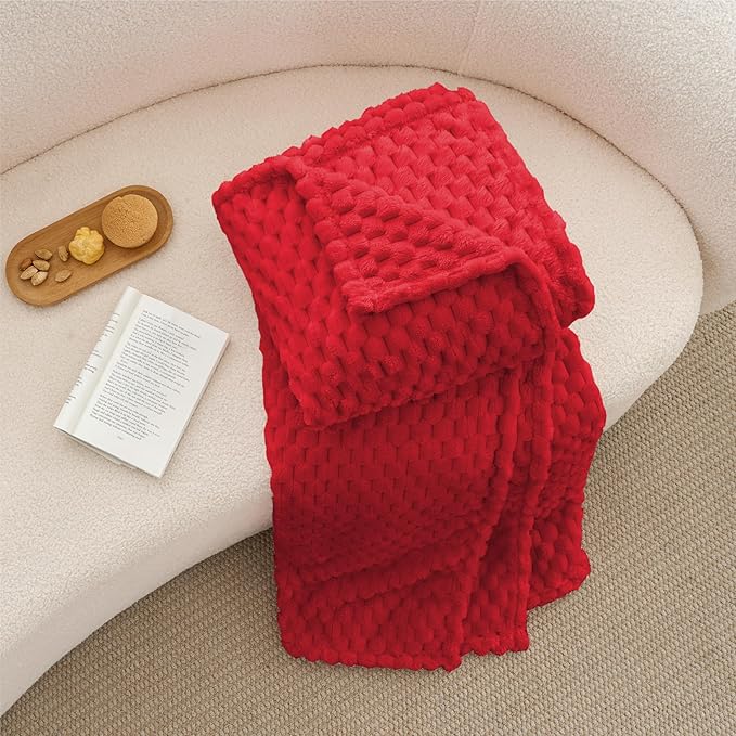 BEDELITE Fleece Throw Blanket for Couch & Bed - 3D Jacquard Decorative Red Blanket, Super Soft and Cozy Warm Fuzzy Blanket All Seasons Suitable, 50x60Inches
