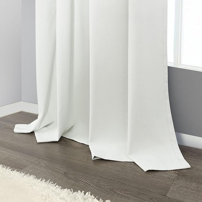 Pitalk Bedroom Blackout Curtains 63 Inches Long 2 Panel Thermal Curtain for Summer Heat Dining Living Room Darkening Back Tab Short Drapes for 62 Inch Window Length Boho Linen Textured Ivory Off White