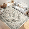 Rugflix 5x7 Area Rugs for Living Room, Machine Washable Rug Non Slip Stain Resistance, Large Rug Vintage Distressed Soft Carpet for Bedroom, Dining Room, Home Office, Beige Grey