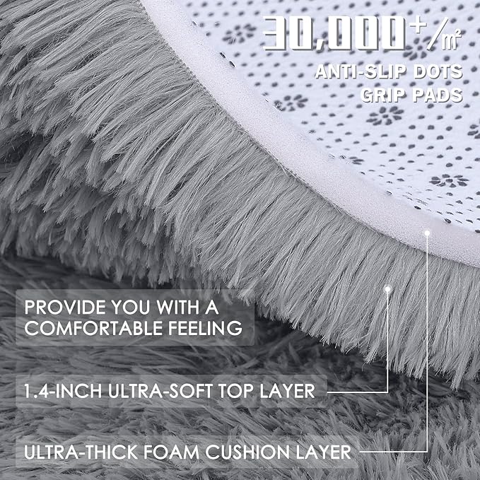 OLANLY 9x12 Machine Washable Large Area Rugs for Living Room, Bedroom, Soft Fluffy Shaggy Bedside Rug, Indoor Floor Carpet for Kids Girls and Boys, Dorms, Nursery, Home Decor Aesthetic, Light Grey