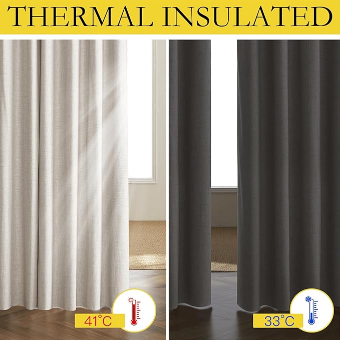 NICETOWN Brich Vintage Open Linen Weave Flax Thermal Curtains, 100% Blackout Curtains 72" Long for Dining Room, Soundproof Window Treatment Drapes for Laundry Room, 62" Wide Per Panel, Set of 2