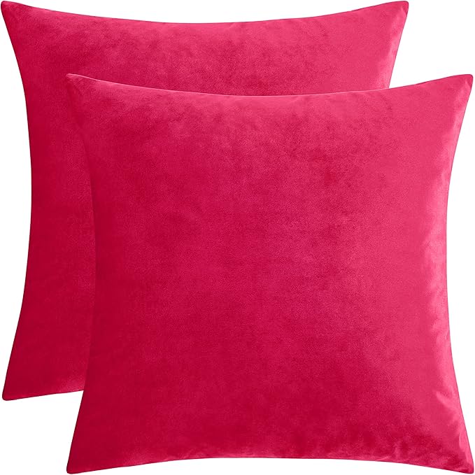 GIGIZAZA Decorative Throw Pillow Covers 26x26,Set of 2 Red Square Couch Pillow Covers,Velvet Sofa Boho Cushion Pillows