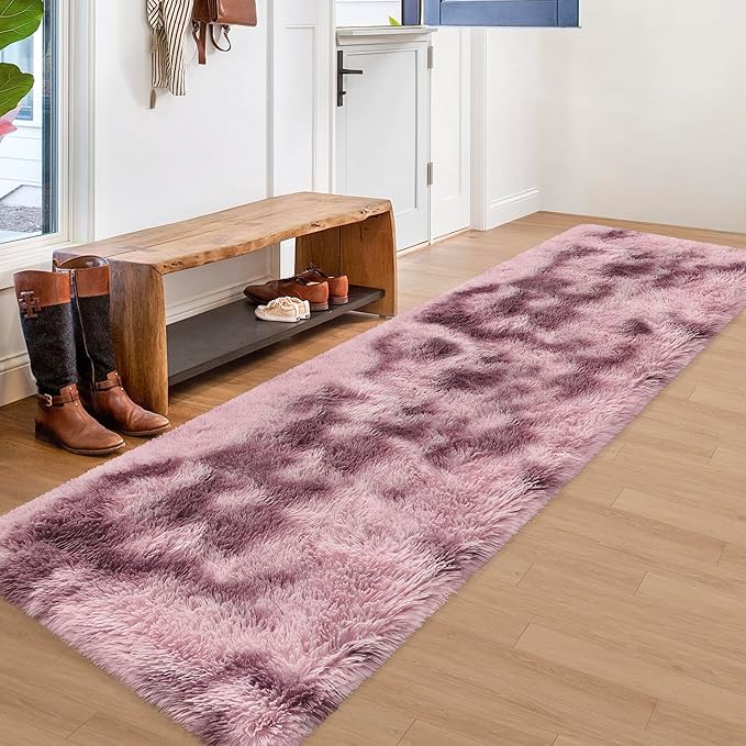 Tie-Dyed Blush 2x8 Machine Washable Runner Rugs for Hallway Soft Fluffy Shaggy Bedside Rugs for Bedroom Living Room Indoor Floor Carpet for Kids Girls and Boys Nursery Rooms Home Decor Aesthetic
