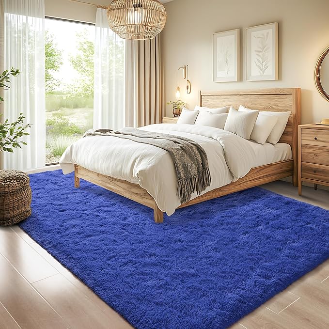 Chicrug Soft Area Rugs for Bedroom Living Room Plush Fluffy Rug 4x6 Feet, Shag Furry Area Rug Carpet Non Shedding for Nursery Children Kids Girls Room Home Decorative, Navy