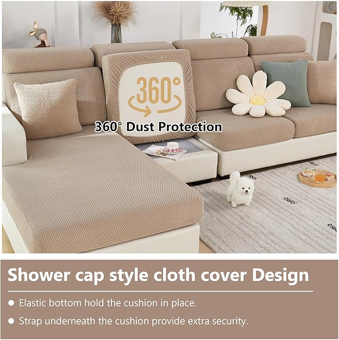Couch Cushion Covers for Sofa Couch Covers Wear-Resistant Universal Sofa Cover Washable Stretch for Sectional Slipcovers (Texture-Light Coffee,Extra Large Single Seat Cover)