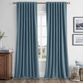 MIULEE 100% Blackout Linen Curtains for Bedroom, Stone Blue Solid Luxury Decor Thermal Insulation Room Darkening Drapes for Living Room Nursery Back Tab Rod Pocket 42 x 108 Inches, 2 Panels