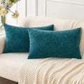 MIULEE Pack of 2 Dark Teal Throw Pillow Covers 12x20 Inch Soft Chenille Lumbar Pillow Covers for Sofa Living Room Couch Solid Dyed Cases