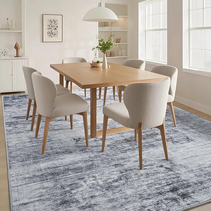 Toneed Abstract Area Rug 9x12 Modern Washable Rug Soft Non Slip Rug Low Pile for Bedroom Living Room Dining Room Grey