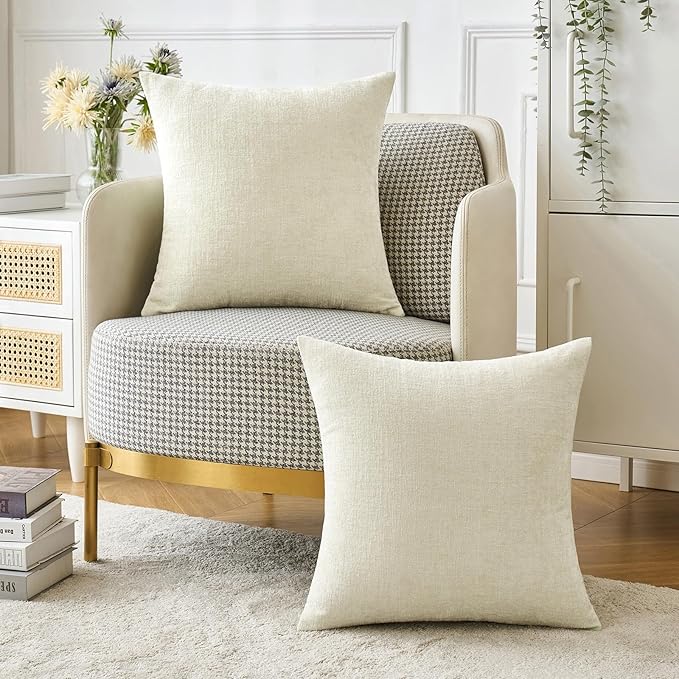MIULEE Pack of 2 Cream Throw Pillow Covers 16x16 Inch Soft Chenille Pillow Covers for Sofa Living Room Spring Home Decor Couch Solid Dyed Cases