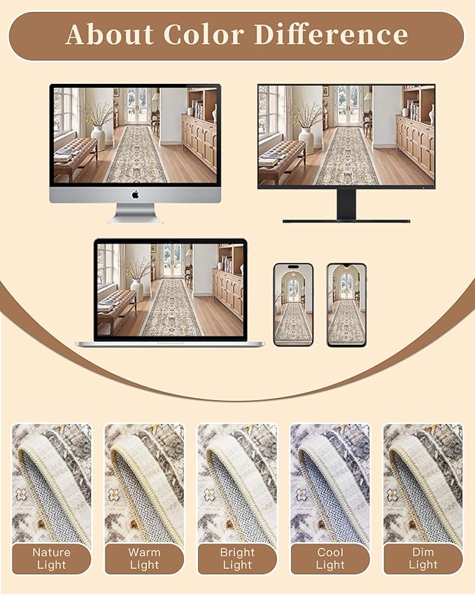 Madane Hallway Runner Rug - 2x5 Rug Runner Washable Runner Rugs Non-Slip Low-Pile Kitchen Runner Rug Laundry Room Rug Throw Carpet for Entrance Bedroom Living Room (2'x5', Brown/Gold)