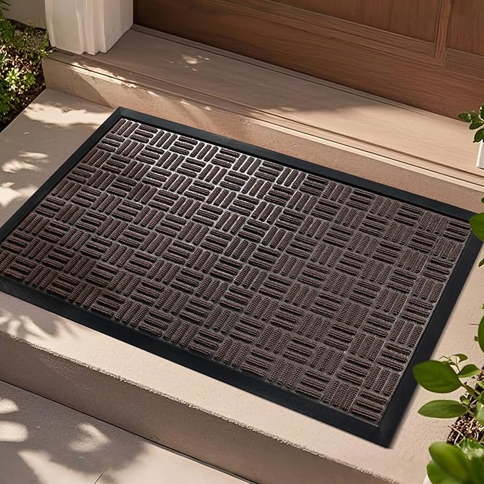 Mibao Front Door Mat, Heavy Duty Durable Welcome Mat for Outdoor Indoor, Dirt Trapper Waterproof Super Absorbent Door Mat for Entryway Outside Patio Porch, 29.5" x 17", Coffee