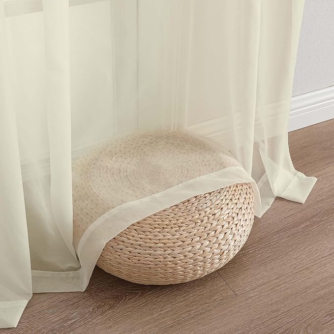 OWENIE Extra Long Cream Sheer Curtains 96 Inches Long 2 Panels Set, Soft Lightweight Airy Voile Sheer Curtain for Bedroom Living Room, Rod Pocket Solid Color Farmhouse Curtains, 59" Wx96 L Inch