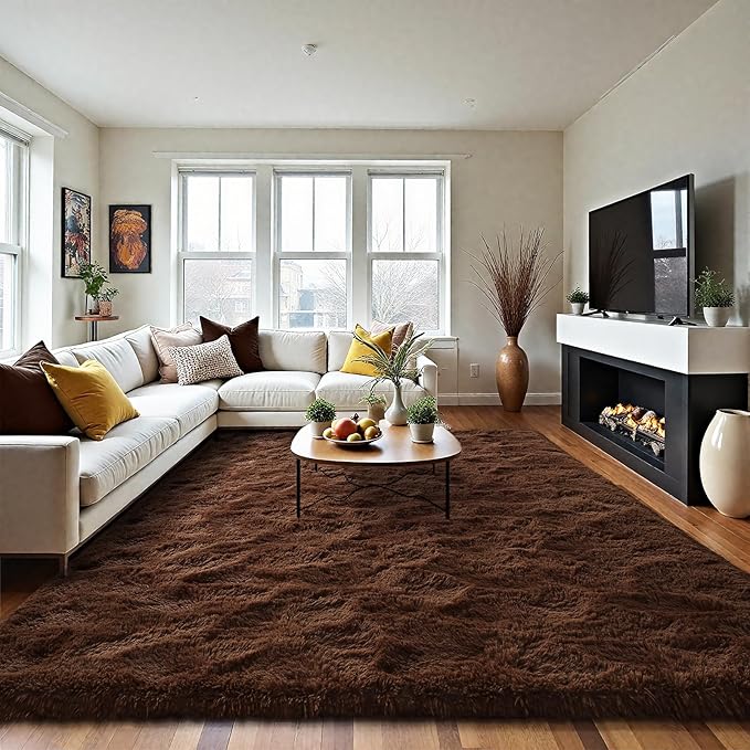 LOCHAS Ultra Soft Indoor Modern Area Rugs 9x12 Fluffy Living Room Carpets for Children Bedroom Home Decor Nursery Rug, Brown