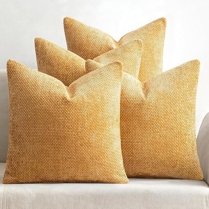 MIULEE Pack of 4 Couch Throw Pillow Covers 20x20 Inch Gold Soft Decorative Chenille Pillow Covers Farmhouse Accent Cushion Covers for Boho Spring Home Decor Sofa Bedroom Living Room
