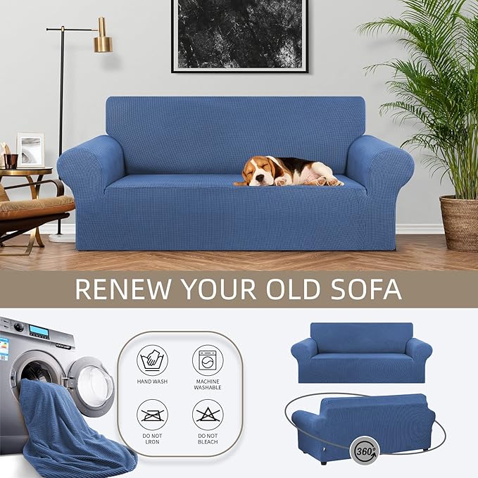 KEKUOU Stretch Loveseat Sofa Cover Slipcover,Couch Covers for 2 Cushion Couch Sofa (55"-78") Furniture Protector Sofa with Elastic Bottom for Kids,Dog. Jacquard Small Checked (Medium,Riverside)