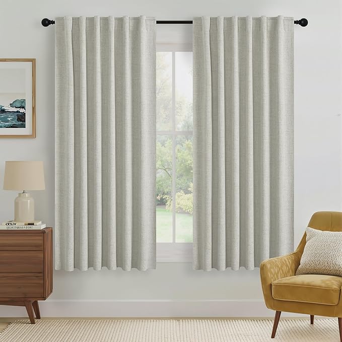 RYB HOME Cream 100% Blackout Curtains 63 inch Long, Light Blacking & Thermal Insulated Curtains for Nursery/Bedroom/Kids'Room, Back Tab & Rod Pocket Window Treatment, W52 x L63, 2 Panels