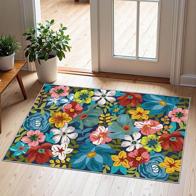 Front Door Mat Outside Entrance - 2x3 Spring Non-Slip Washable Doormat Indoor Outdoor Entrance Colorful Botanical Floral Rug Small Throw Rugs for Entryway Bedroom Kitchen Front Porch Decor