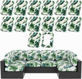hyha 14Pcs Patio Cushion Covers, Stretch Outdoor Couch Cushion Covers, Washable Outdoor Chair/Sofa Slipcovers for Patio Furniture Cushions Protector with Elastic Bottom(Monstera Deliciosa,Cover Only)
