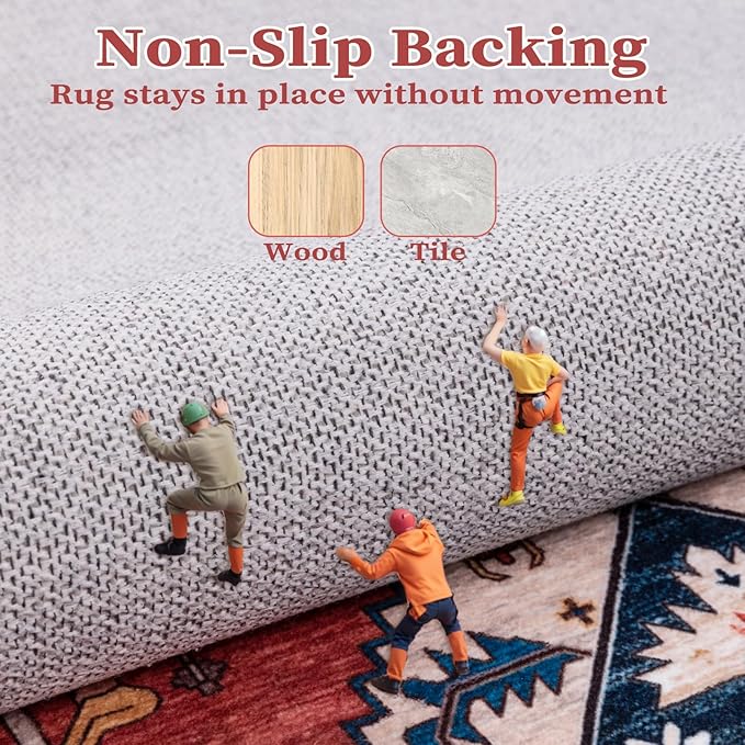 SERISSA Washable Rugs 6x9 Area Rugs, Large Non-Slip Boho Living Room Rust Rug, Ultra Soft Vintage Print Distressed Oriental Tribal Farmhouse Carpet for Dining Room Bedroom Dorm Office Home Decor
