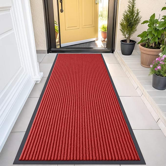 OLANLY Front Door Mat Indoor Outdoor Entrance, Waterproof Heavy Duty Doormat, Fade Resistant, Low Profile, Easy Clean Patio Porch Welcome Floor Mats for Entry, 47x23, Red