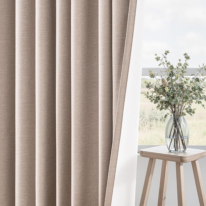 96 inch long blackout window curtains 2 Panels for bedroom 100% Black out Linen texture Curtain Vintage Farmhouse Drapes with Back Tab Rod Pocket Pinch pleated Thermal Insulated Panel for Living Room
