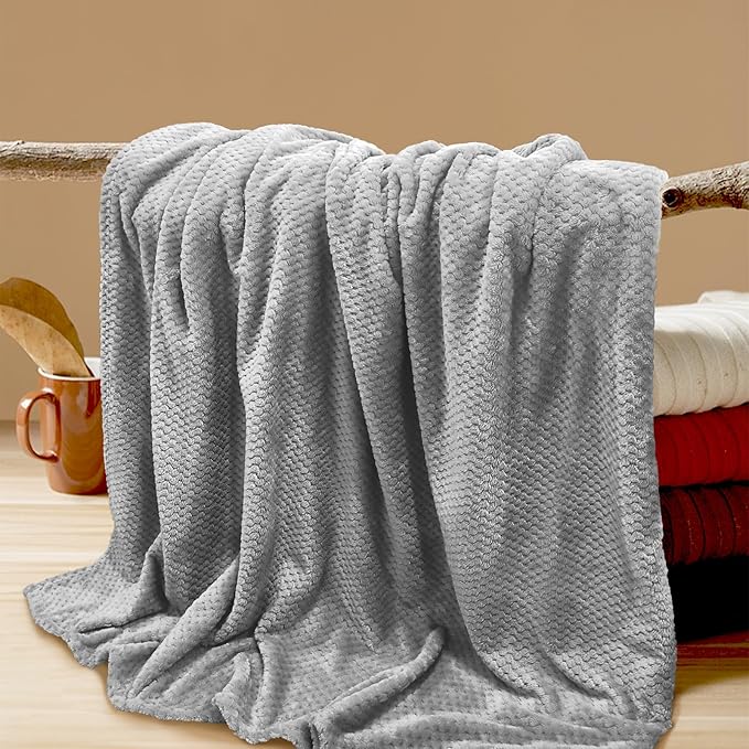 4 Pack Fleece Throw Blankets 50x60 Inches - 270 GSM Ultra Soft Plush Flannel for Bed Couch Sofa, Lightweight Warm 3D Waffle Texture, No Shedding No Pilling All Season Throw (Gray)