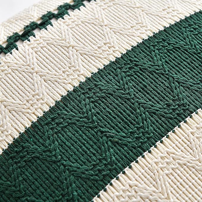 Fancy Homi Set of 1 Dark Green Boho Lumbar Decorative Throw Pillow Covers 12x20 Inch for Couch Bed Sofa Bedroom, Modern Farmhouse Vintage Forest Green Living Room Decor