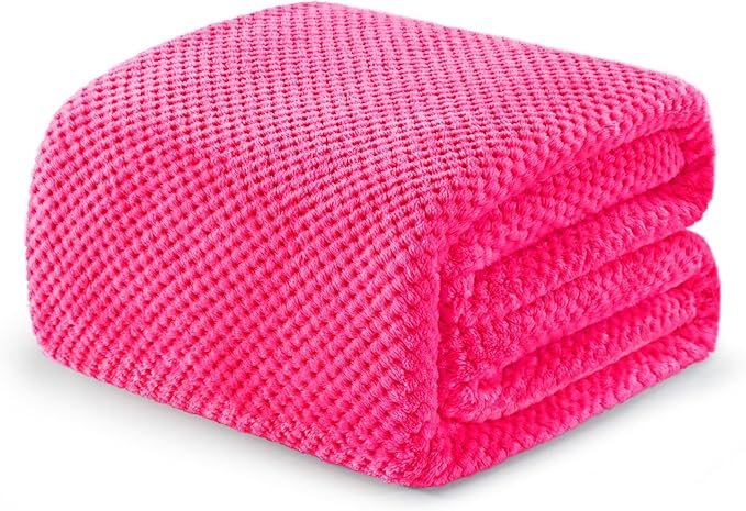 Exclusivo Mezcla Fleece Bed Blanket Twin Size, Super Soft and Warm Blankets for Couch, Sofa and Bed Waffle Textured, Cozy, Fuzzy and Lightweight (Hot Pink, 90x66 Inches)