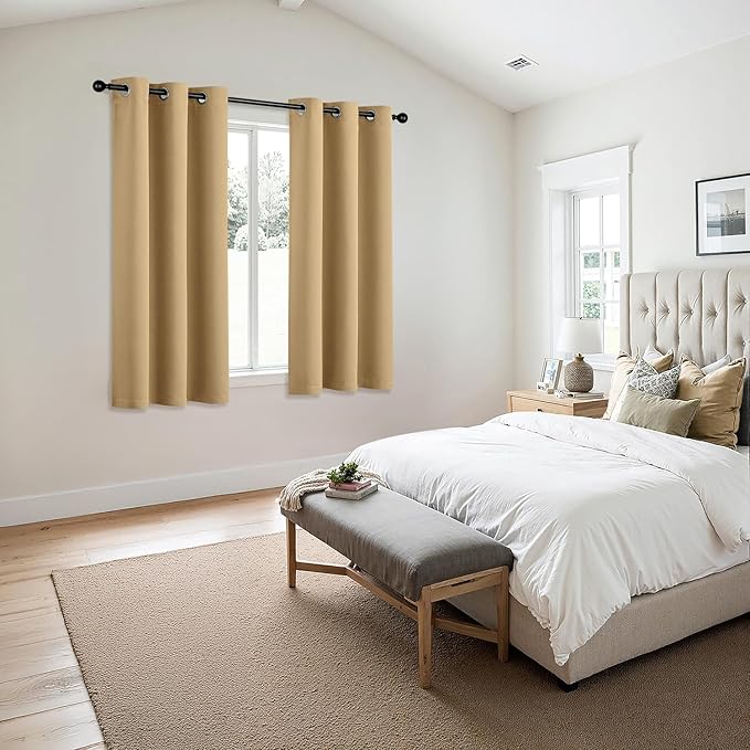 MIULEE Gold Blackout Curtains for Bedroom Living Room 63 Inches Long 2 Panels, Thermal Insulated Room Darkening Drapes Solid Grommet Noise Reduction Light Blocking Window Treatments 40x63 Inch