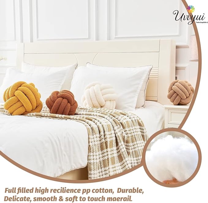 Uvvyui Knot Pillow Ball, Soft Home Decorative Pillows, Round Throw Pillow, Handmade Knotted Plush Pillow, Round Boucle Pillow Cushion (14 Inches Khaki)