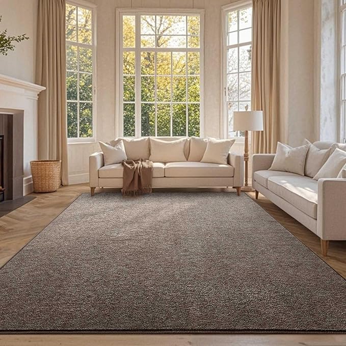 FinRèc Low Pile 6x9 Washable Area Rugs for Bedroom Living Room, Thin Rug Solid Color, Non-Slip Carpet Indoor for Home Decor (Brown)