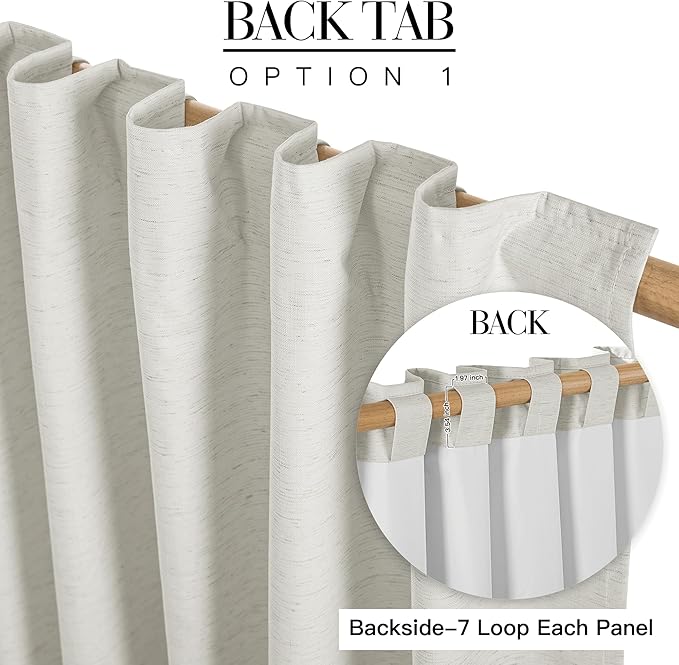 RYB HOME Ivory White 100% Blackout Curtains for Bedroom, Linen Drapes Back Tab&Rod Pocket, Thermal Insulated Privacy Assurd Curtains for Sliding Glass Doors/Dining/Living Room, W52 x L96, 2 Panels