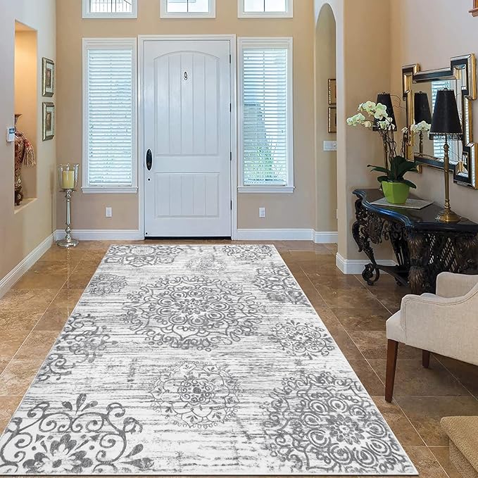 HEBE Washable Area Rug - 3'x5' Non Slip Soft Distressed Medallion Bedroom & Living Room Accent Throw Vintage Entry Floor Carpet for Dining Room & Bathroom Entryway