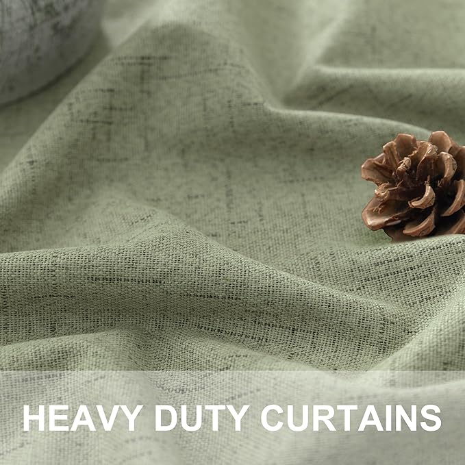 Light Sage Green Black Out Curtains 96 Inch Long for Bedroom 2 Panel Linen Textured Boho Blackout Curtains Darkening Neutral Farmhouse Thermal Drapes for Sliding Doors Patio Living Room 52x96 Length