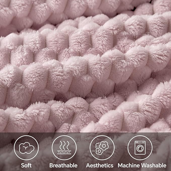 BEDELITE Fleece Twin Blankets for Couch & Bed - 3D Jacquard Decorative Lotus Pink Blanket, Super Soft and Cozy Warm Fuzzy Blanket All Seasons Suitable, 60x80Inches