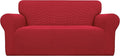 Easy-Going Stretch Oversized Loveseat Slipcover 1-Piece Sofa Cover Furniture Protector Couch Soft with Elastic Bottom for Kids Polyester Spandex Jacquard Fabric Small Checks Christmas Red