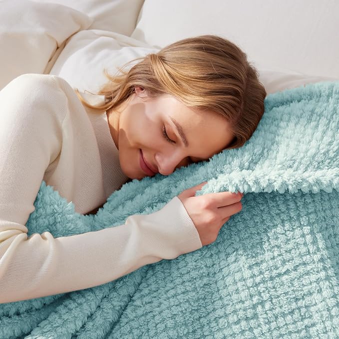 Whale Flotilla Extra Large Fuzzy Fleece Throw Blanket for Couch, 50x70 Inch Fluffy Warm Soft Jacquard Blankets for All Season, Lightweight and Cozy, Light Blue