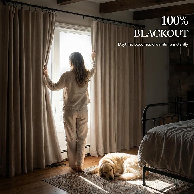 RYB HOME Burlap 100% Blackout Linen Curtains 78 inch Long, Thermal Insulated & Privacy Assurd Home Decor Drapes for Bedroom/Office/Nursery, Rod Pocket & Back Tab Window Treatment, W52 X L78, 2 Panels
