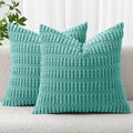MIULEE Pack of 2 Corduroy Decorative Throw Pillow Covers 18x18 Inch Soft Boho Striped Pillow Covers Modern Farmhouse Home Decor for Summer Sofa Living Room Couch Bed Aqua Green