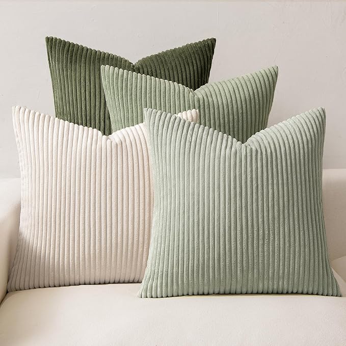 MIULEE Decorative Throw Pillow Covers Set of 4 Summer Light Green Gradient Natural Earthy Modern Classic Soft Corduroy Cushion Covers for Sofa Couch Bed Living Room Spring Home Decor 24x24 Inch
