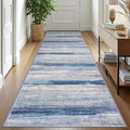 KOZYFLY 3x10 Ft Rug Modern Ombre Runner Rug for Hallway, Washable Kitchen Rugs Non-Slip Soft Striped Entryway Rug, Print Blue/Grey/Beige Abstract Carpet for Laundry Nursery