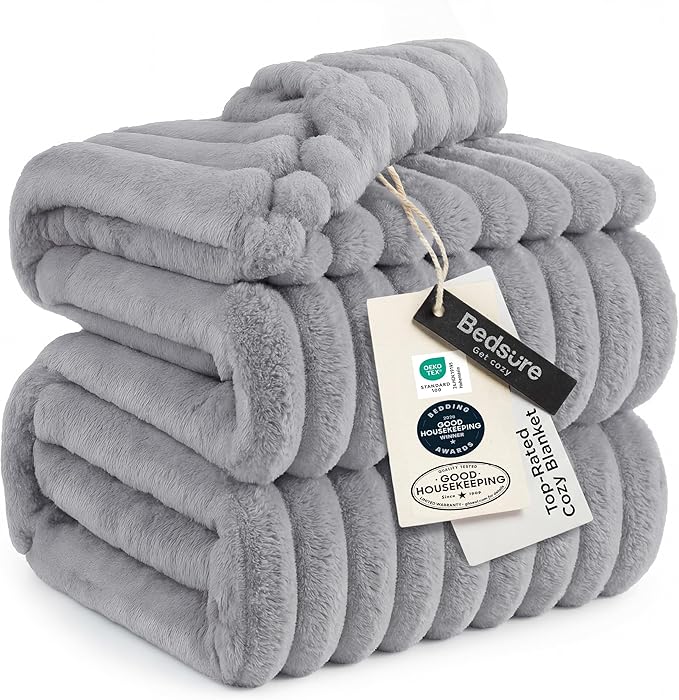Bedsure GentleSoft California King Size Blanket for Bed - Cozy Soft Blankets for Women, Cute Large Throws for Girls, Light Grey, 102x96 Inches