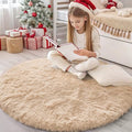 OLANLY Beige Round Rugs for Bedroom - Machine Washable, 4 ft Circle Area Rugs for Living Room, Soft and Fluffy Shaggy Carpet for Teen Girls and Boys, Nursery Rooms, Dorms, Home Decor Aesthetic